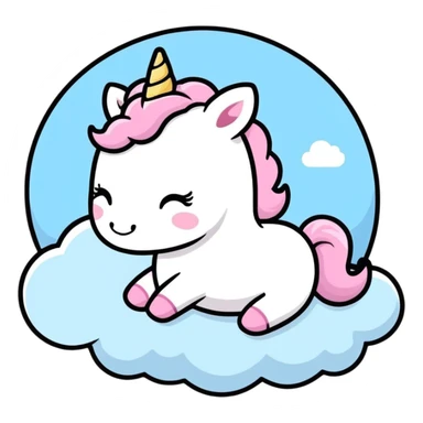 Incredible adorable baby unicorn, toy figure style illustration, sleeping on pale pastel colored fluffy clouds, sticker design, 1:1, 2800x2800px, full transparent background, 8k quality, fantasy illustration, beautifully lit, whimsical, soft colors, dreamy atmosphere, highly detailed.  sticker