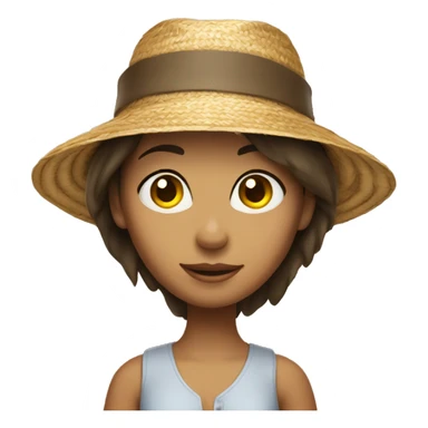 Brunette girl wearing straw hat sticker