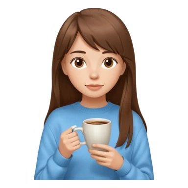 A girl with elongated bangs and long brown hair drinks coffee  sticker
