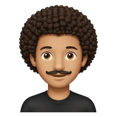 teen-boy, Afro curly dark brown hair, brown eyes, black shirt, thin trimmed mustache, not bushy or thick  sticker