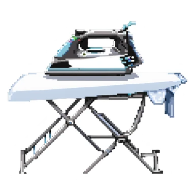 A detailed clothes iron next to an ironing board sticker