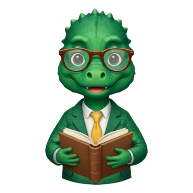 A claymation-style academic alligator. The background is a solid white circle sticker