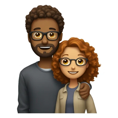  guy with ginger beard hugging dark brunette girl with frizzy short hair with glasses  sticker