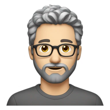 Caucasian man 40. brown eyes. short hair and short gray beard. disheveled without parting. black glasses sticker