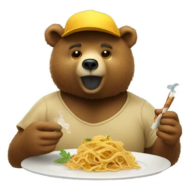 Bear eating pasta smoking weed wearing baseball cap sticker