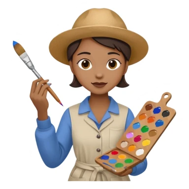 artist painting at a canvas, holding a paintbrush and palette sticker