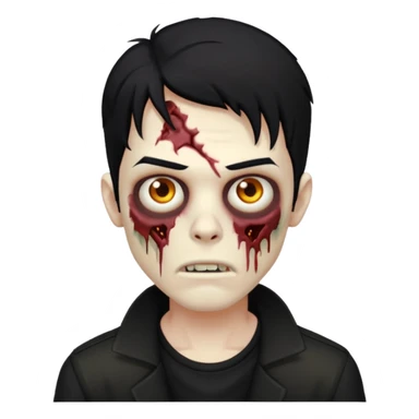 Zumbi masculino com cabelo preto de tamanho médio e com as roupas tudo da cor preta  sticker