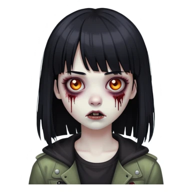 uma menina zumbi com cabelo preto e liso e uma franja. ela tem um estilo meio emo sticker