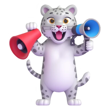 snow leopard using a megaphone, 3D emoji style sticker