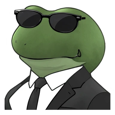 bufo frog in a black suit and sunglasses, confident pose sticker