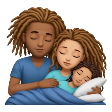 Couple sleeping biracial (black male with caramel skin and dreads and hispanic female with fair skin and long brunette hair) sticker