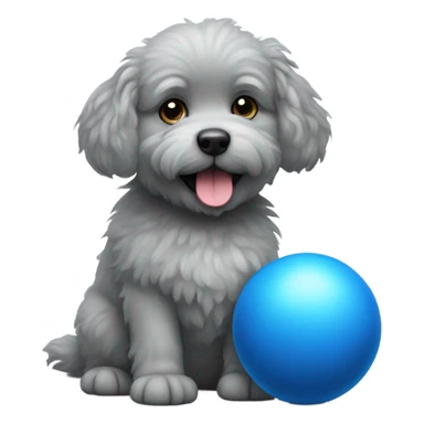 Realistic grey fluffy dog with blue ball sticker