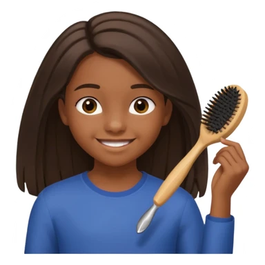 A black 12 yr old girl brushing her shoulder length hair sticker