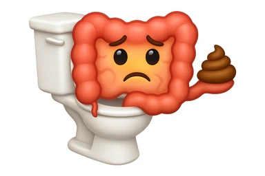 emoji stile iphone di un intestino che esce dal wc con in mano una montagnetta di feci con espressione triste a palline sticker