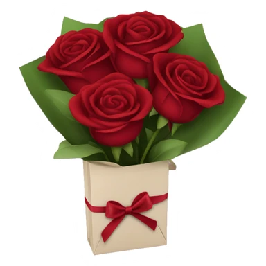 Bouquet of red roses in a burgundy package sticker