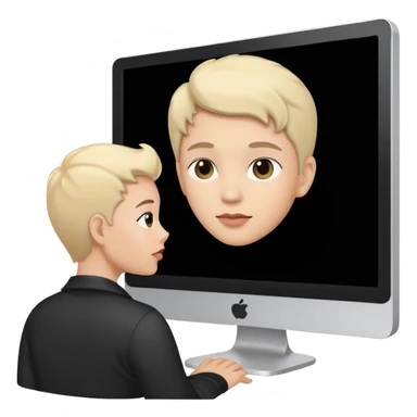 fan at computer with heart eyes, famous idol silhouette on monitor sticker