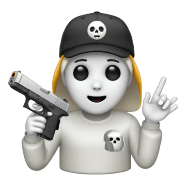 Emoji de Fantasma con glock 19 en la mano izquierda y con gorra sticker