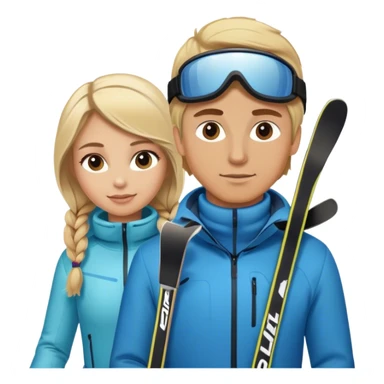 Blonde hair female and light brown hair male on skiis sticker
