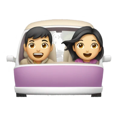 Cute Asian couple excitedly traveling  sticker