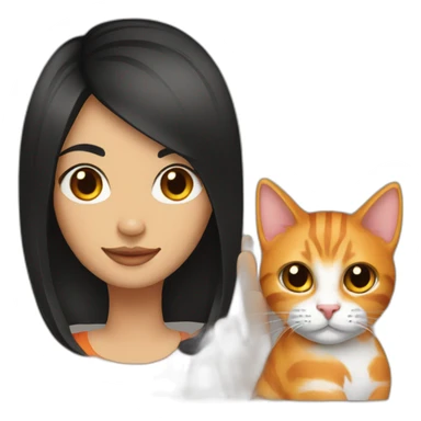 women-medium-bob-black-hair-with-orange-cat-in-her-hand sticker