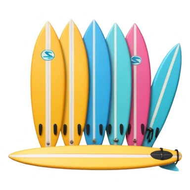 3D emoji style icon of a surf shop with surfboards, fins, and accessories on display sticker