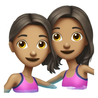 two brunnette teenage girls swimming in the pool  sticker