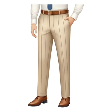 only the garment, beige dress pants with white vertical stripes, formal trousers with cuffed hem, pinstripe pattern, isolated item on white background, no model, no person sticker