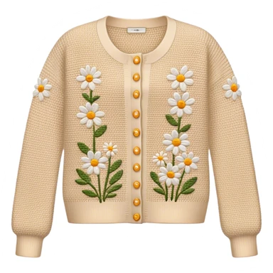 beige crocheted cardigan embroidered with small daisies sticker