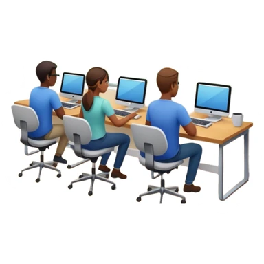 Employees of a startup company working on their computers while looking out the window at the rural landscape.w sticker