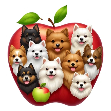 Multiple dogs piling on top of an Apple logo sticker