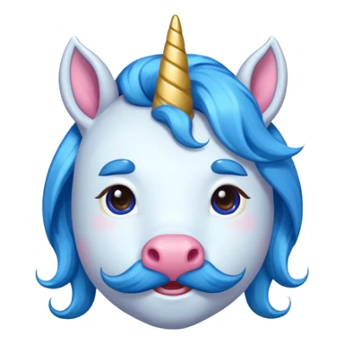 unicorn face with big thick mustache cute and blue haired sticker