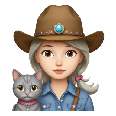 Girl gray cat with cowgirl hat sticker