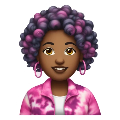 Pretty Plus size black woman with pink curly hair and a tie dye jacket  sticker