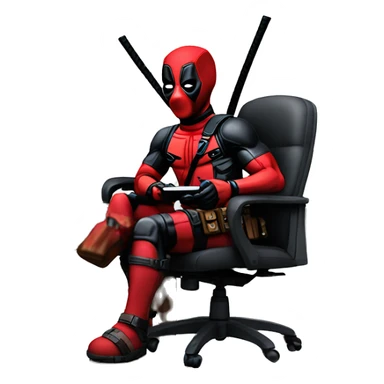 Deadpool holding xbox controller sitting at a desk sticker