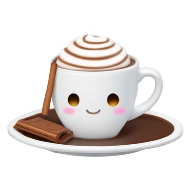 hot chocolate with a cinnamonoroll on the plate and ą marshmallow inside the cup sticker