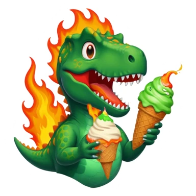 Dinosaur with ice cream and fire behind it sticker