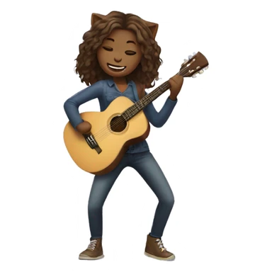 girl cat dancing and playing acoustic guitar sticker