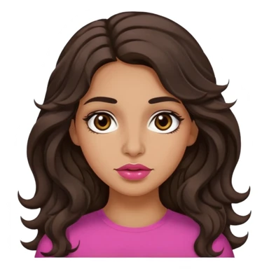 Meduim tone olive skin, brown wide eyes, thick dark brown hair long wavy, greek nose, pink full lips sticker