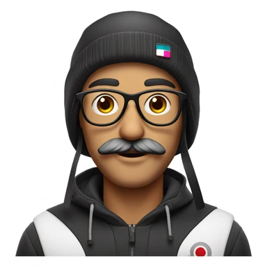 Petit emoji Instagram homme blanc sans cheveux avec un bonnet de ski de couleur noir des lunettes et une moustache  sticker
