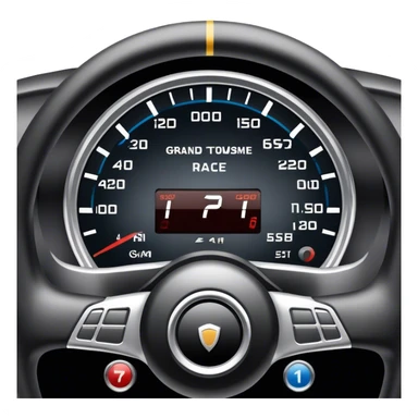 An icon showing a racing game interface, inspired by Grand Turismo. The design features a garage with a selection of high-performance cars, along with race track visuals in the background. Speedometer, lap timer, and other HUD elements add to the excitement. Transparent background sticker