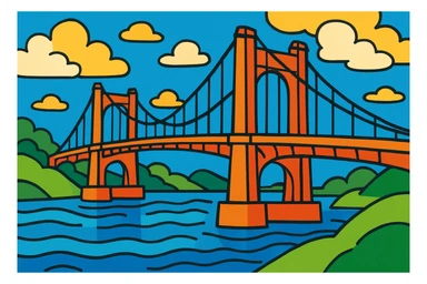 a bridge in a vibrant cartoon style sticker