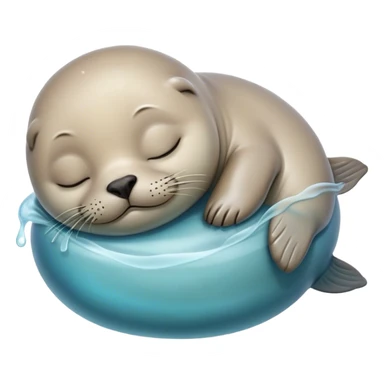 Meme-Worthy cute Sleeping Seal Portrait Emoji, Head resting peacefully with a contented smile, showcasing a luxuriously smooth, glossy form and eyes gently closed in serene slumber, Simplified yet hilariously adorable features, highly detailed, glowing with a soft, drowsy ocean light, high shine, relaxed and utterly lovable, stylized with an air of playful laziness, bright and heartwarming, soft glowing outline, capturing the essence of a sleeping seal that feels destined to become the next viral sensation of adorable rest! sticker