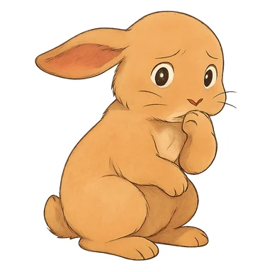 apricot bunny biting paw nervously, full body, soft Ghibli style sticker