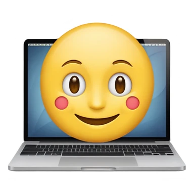 smiling emoji using a MacBook sticker