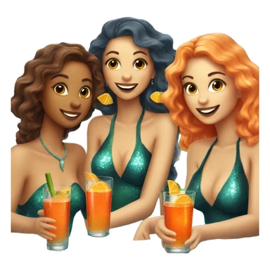 Three beautiful bright skin mermaids drinking aperol sticker