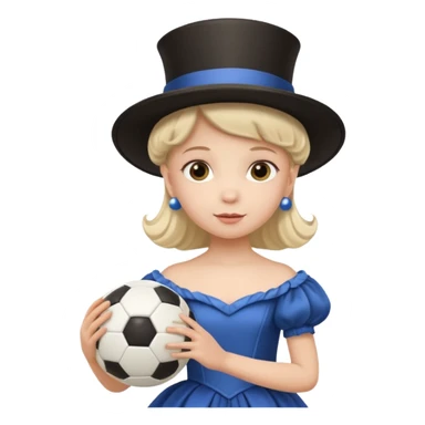 a child in a theatrical hat with a soccer ball in his hands and in a ball gown sticker