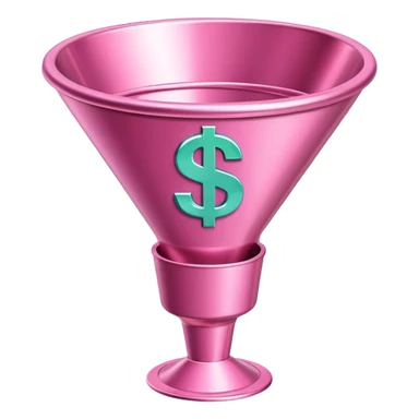 pink marketing funnel with dollars at the buttom sticker