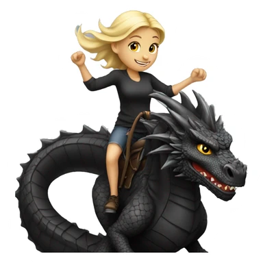 Blonde girl ride on black dragon sticker