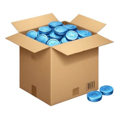 blue coins in a cardboard package sticker