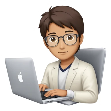 japanese handsome software engineer with macbook sticker